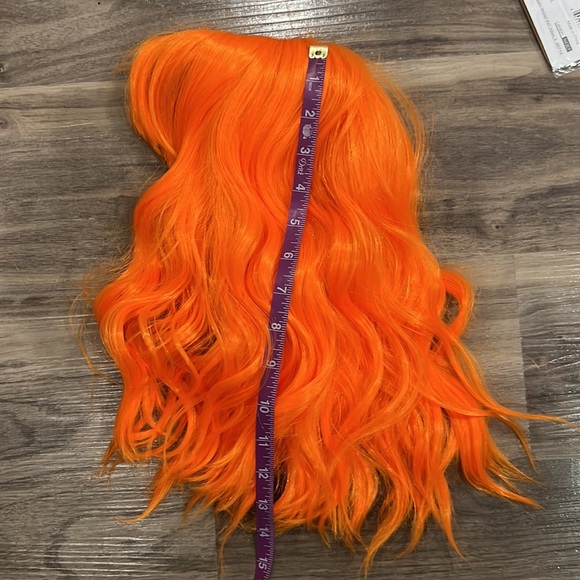NEW: Bright Orange Synthetic Wig with Bangs - Picture 5 of 8